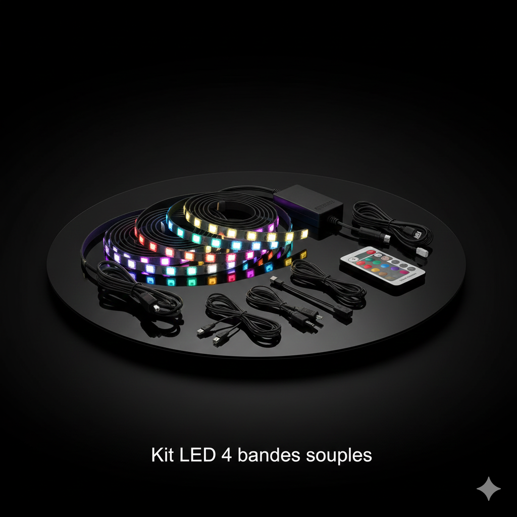 LED d’ambiance intérieure – Kit Full LED 4 bandes souples
